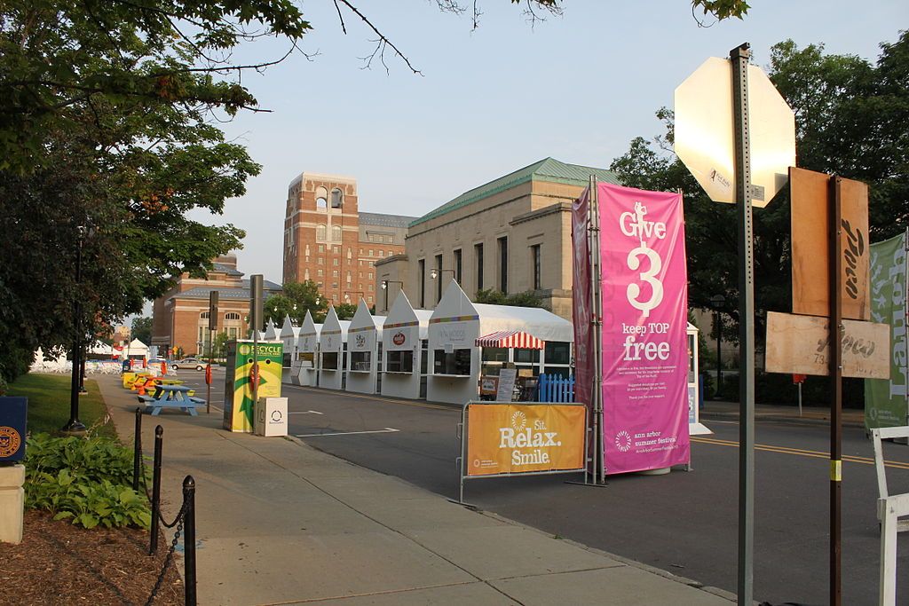 Food vendor booths ready for the Ann Arbor Summer Festival