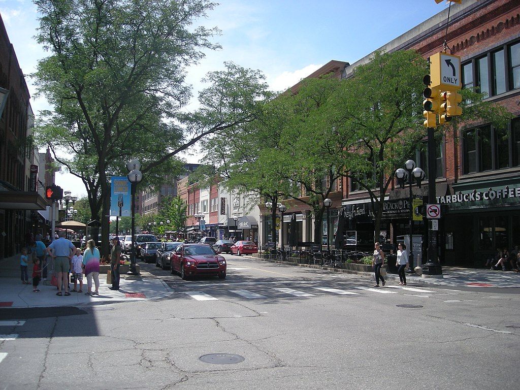 People walking along Main Street Ann Arbor