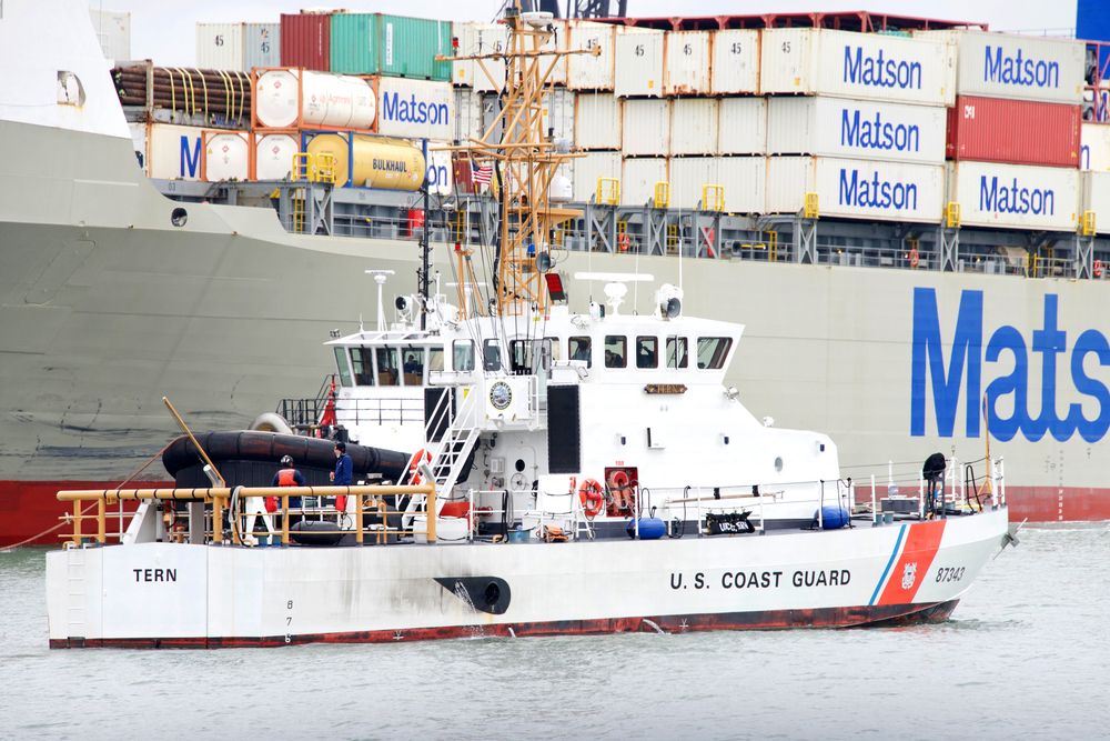 Coast guard boat on the way to Coast Guard Island