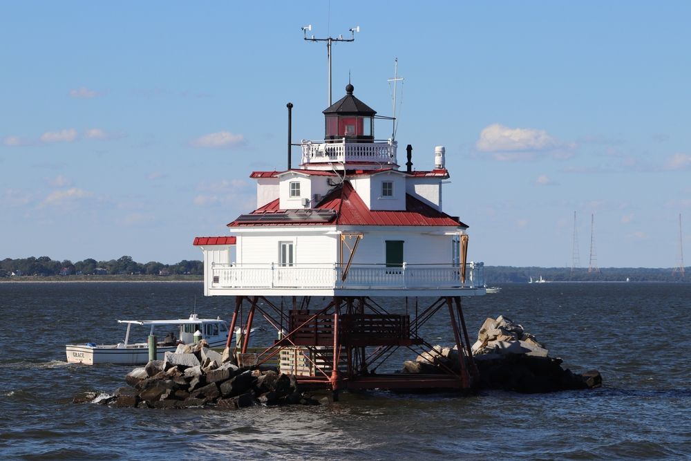 Close view of the Thomas Point Shoal Lighthouse