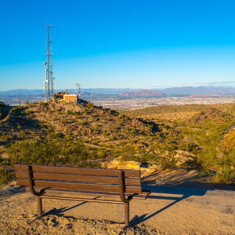 Wooden bench at South Mountain Park and Preserve