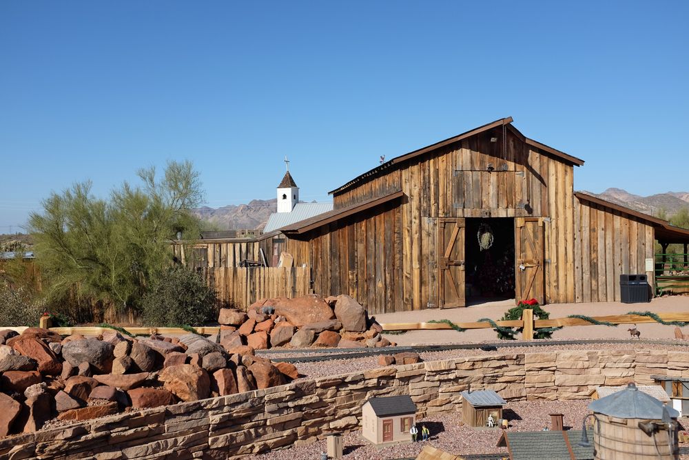 A wooden structure at Superstition Mountain Museum