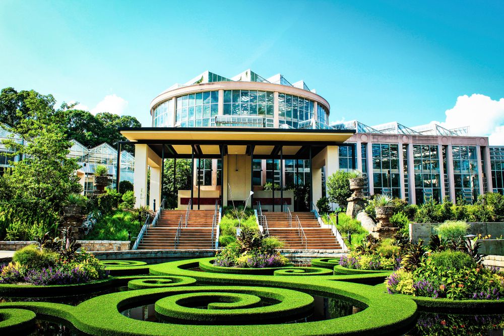 Exterior of a building and plants at Atlanta Botanical Garden.