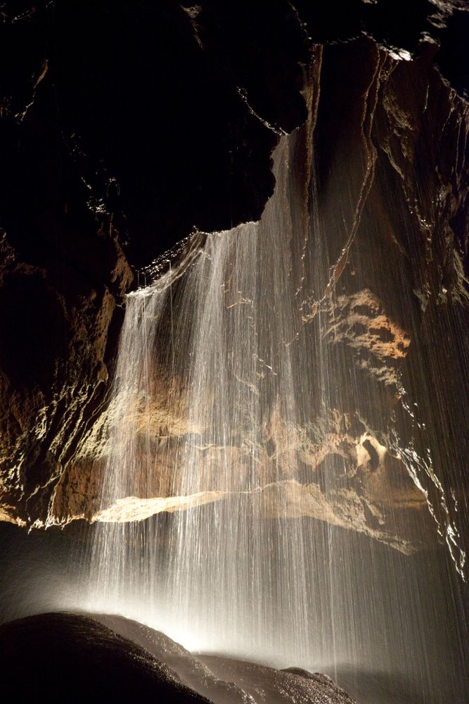 Beautiful underground waterfall in Tuckaleechee Caverns