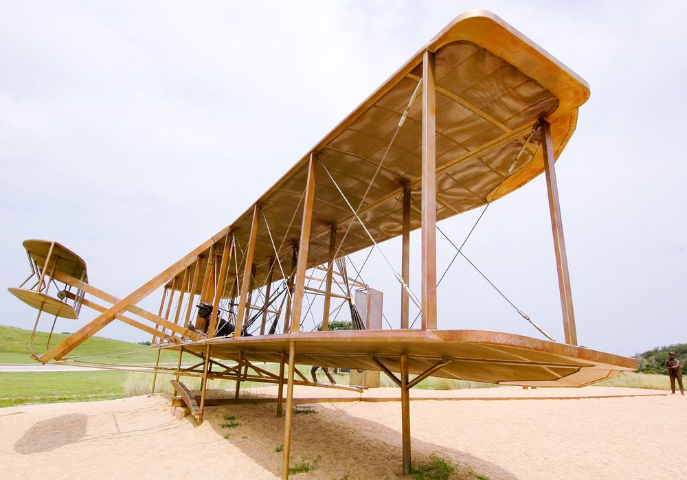 First Flight Statue in Wright Brothers National Memorial in Kill Devil Hills