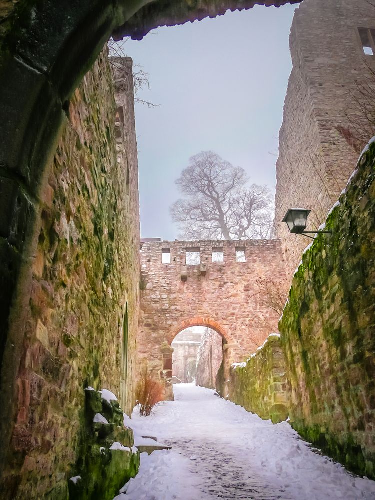 Snow-covered ground of the Old Castle