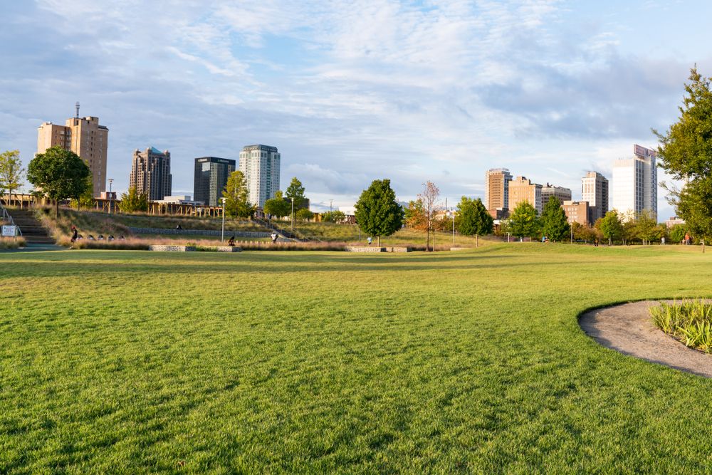 The grounds of Birmingham Railroad Park