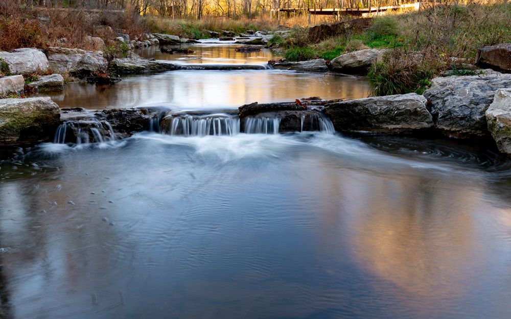 A small waterfall at Coler Mountain Bike Preserve