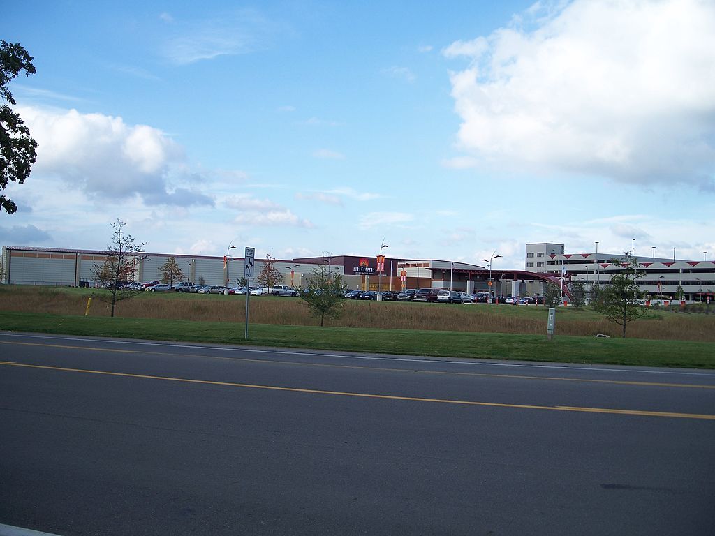 View of the FireKeepers Casino Hotel from across the road