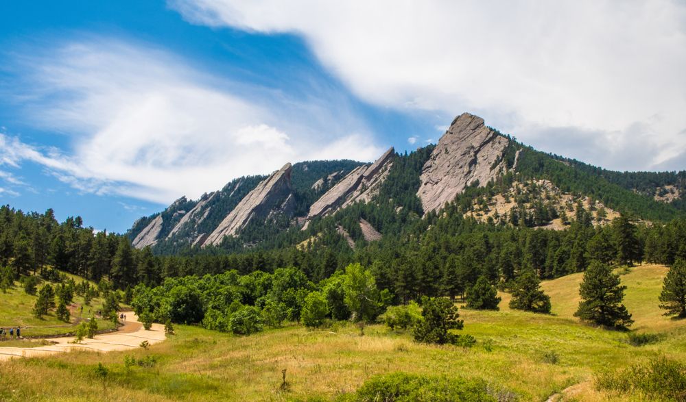 Daytime view of the Flatirons
