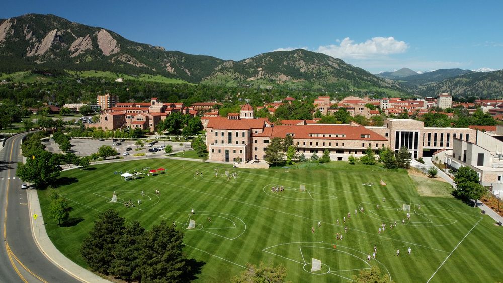 Aerial view of a lacrosse field at the University of Colorado
