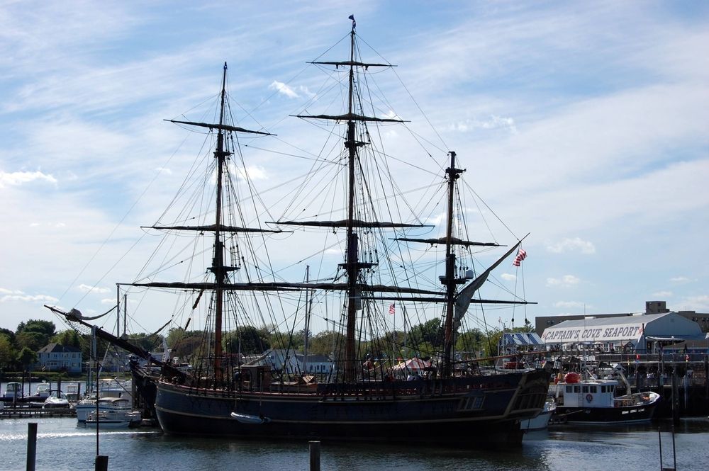A ship docked at Captain's Cove Boardwalk