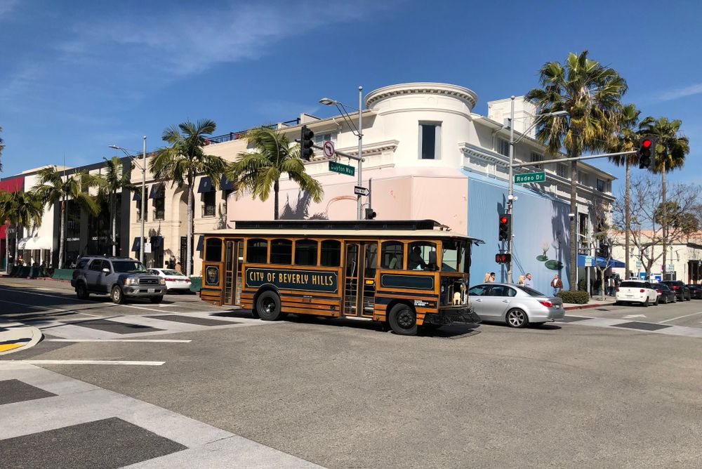 The Beverly Hills Trolley on the road