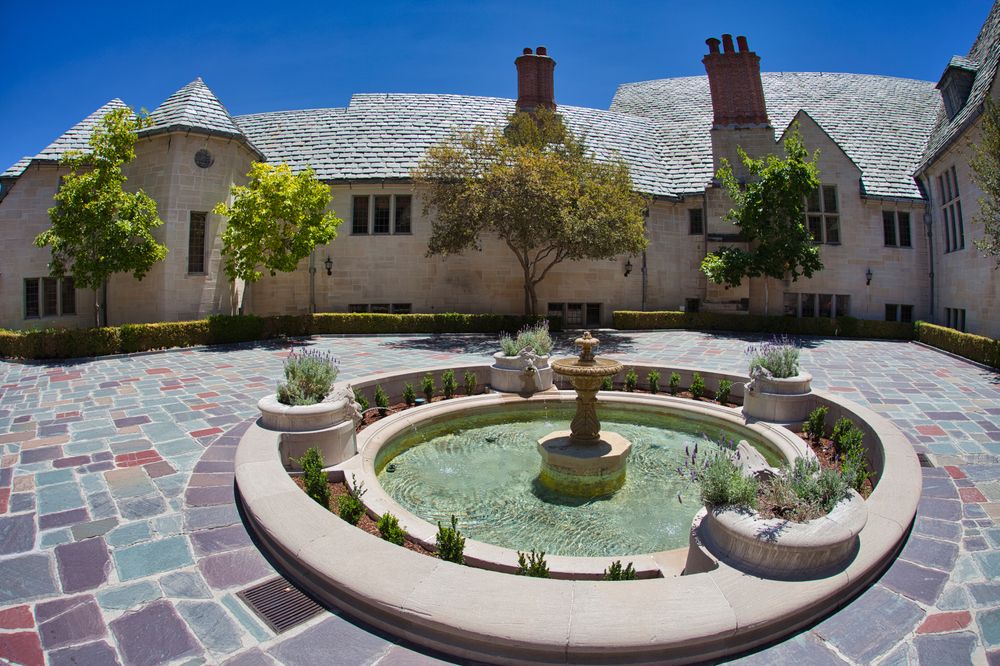 Water fountain on the grounds of Greystone Mansion and Gardens