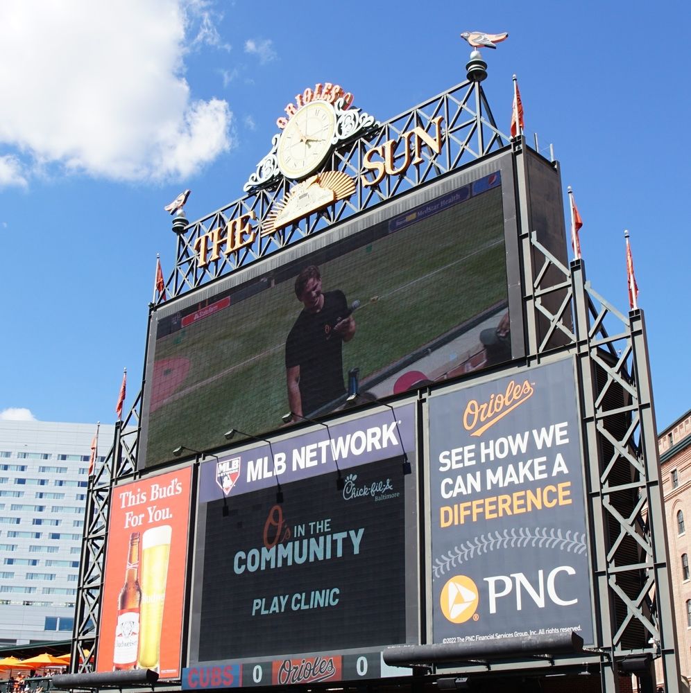 Scoreboard screen at Oriole Park at Camden Yards