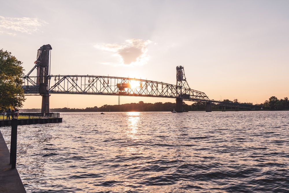 View of Burlington-Bristol Bridge during sunset
