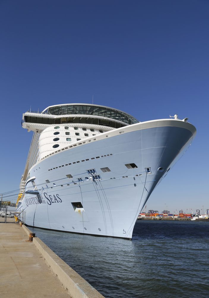 A cruise ship docked at Cape Liberty Cruise Port