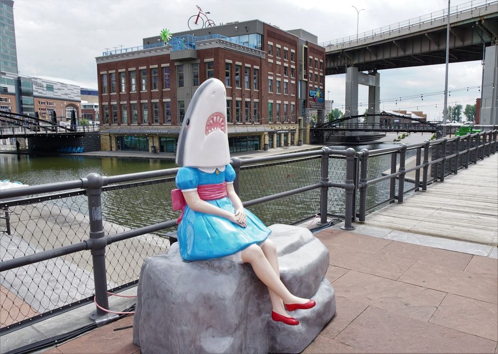 Shark girl statue at Canalside