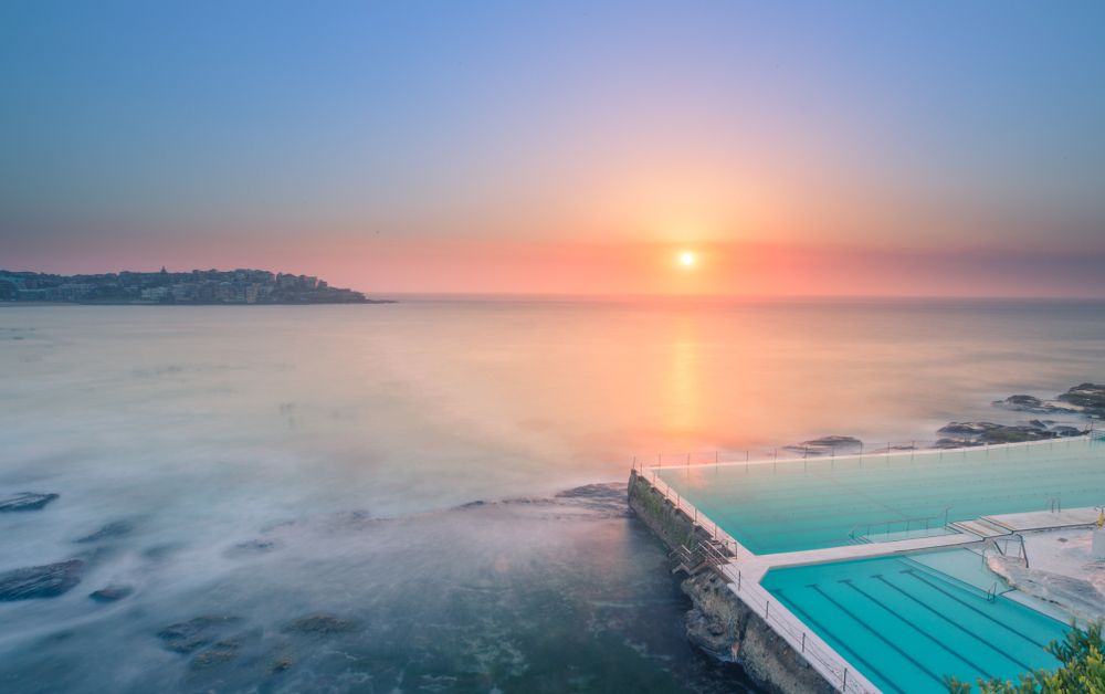 View of sunrise on bondi beach