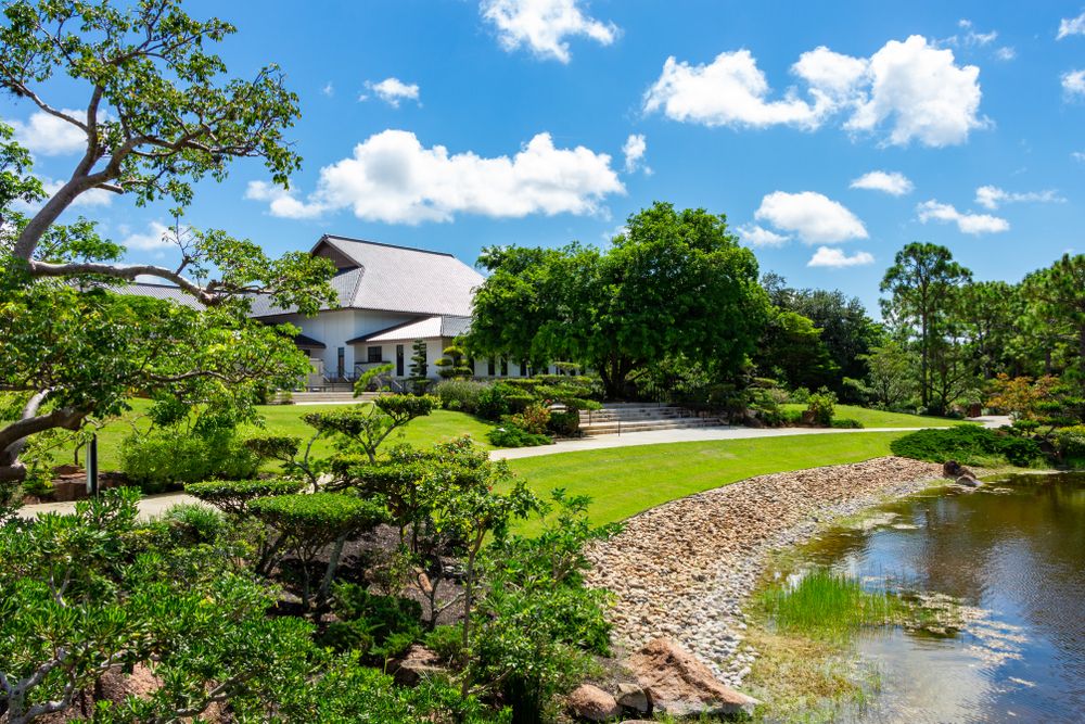 Landscape outside a house at Morikami Museum and Japanese Gardens.