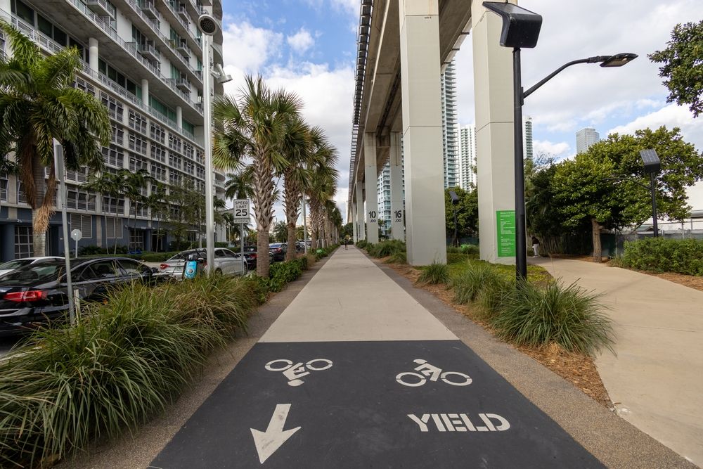 Paved walkway and bike path at the Underline