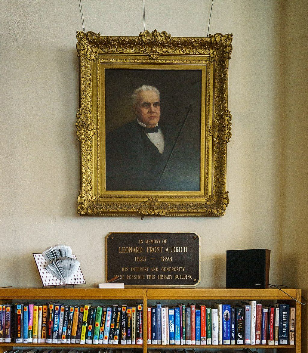 Leonard Frost Aldrich memorial in Aldrich Public Library