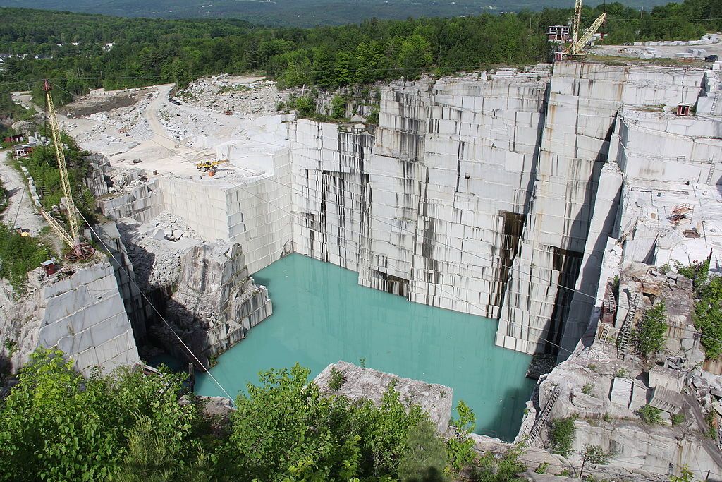 Aerial view of Rock of Ages Visitors Center's granite quarry