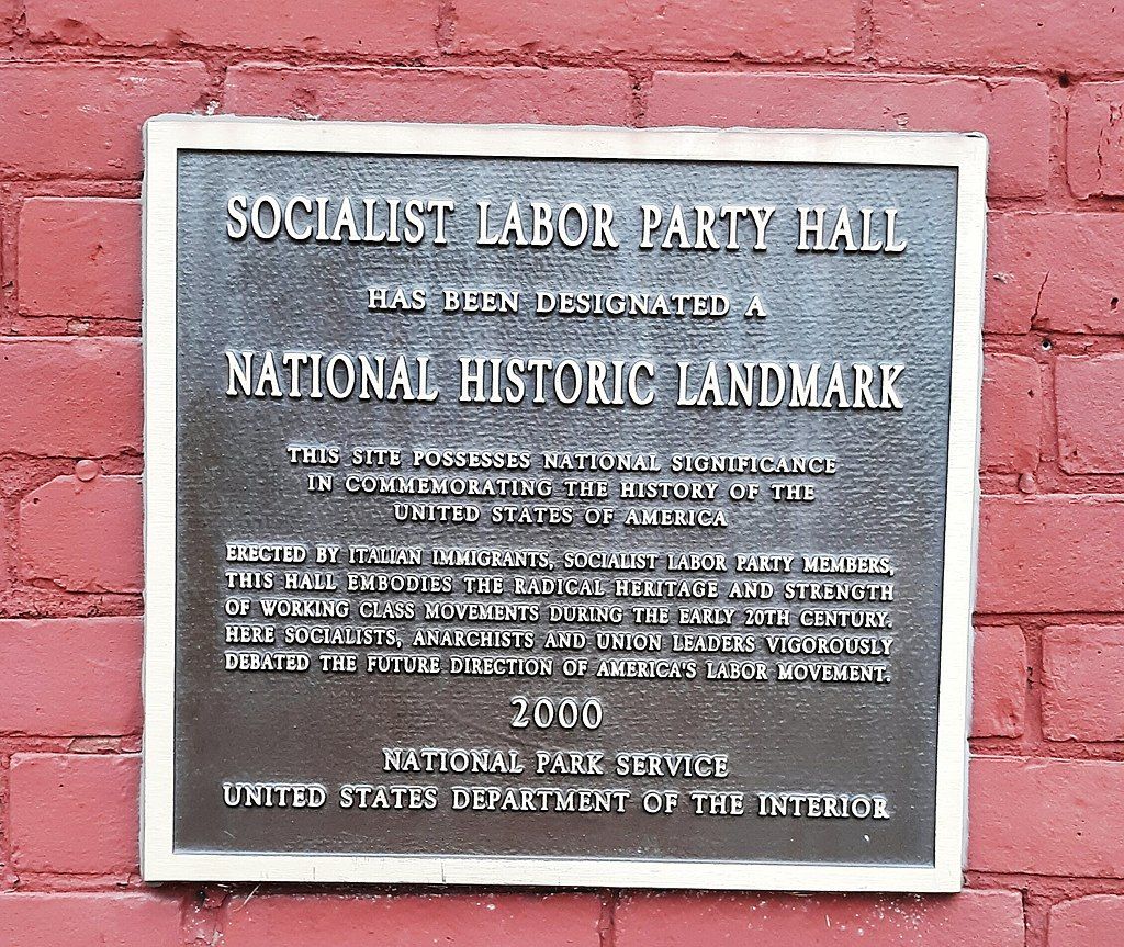 Historical plaque of Socialist Labor Party Hall