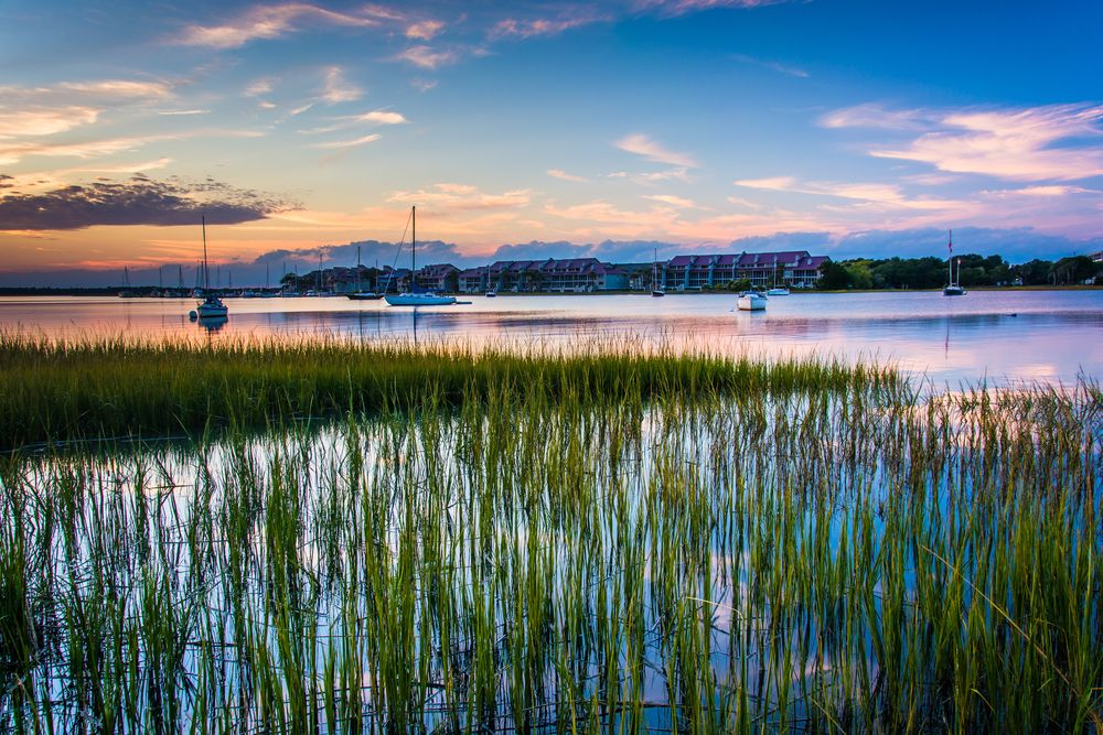 Boats on the water of Folly River