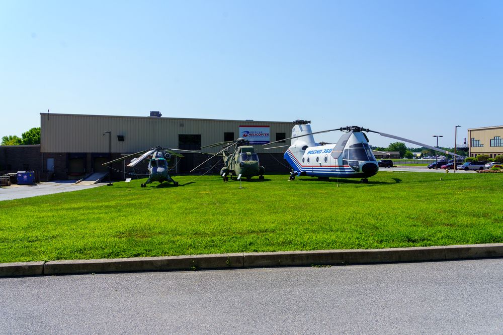 The grounds of American Helicopter Museum & Education Center