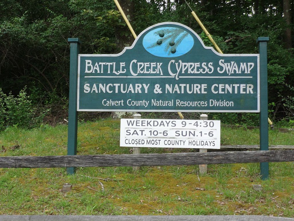 Welcome sign of Battle Creek Cypress Swamp Sanctuary