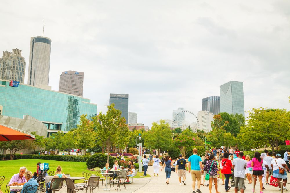 People walking along the Centennial Olympic Park