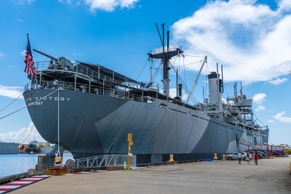Side view of the American and Victory Ship Museum