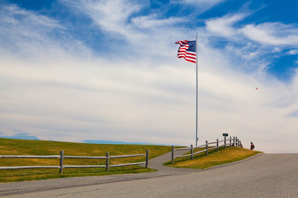 Flag of the USA along Fort Williams Park's trail