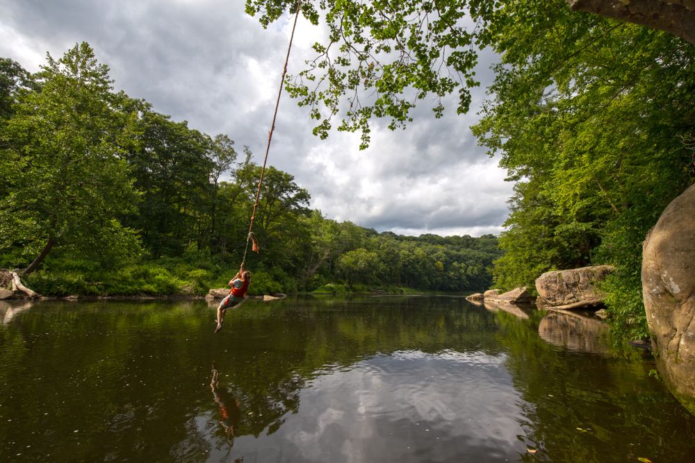 Rope swinging at Clarion River