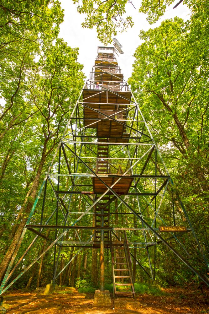 A fire tower at Seneca Point Overlook