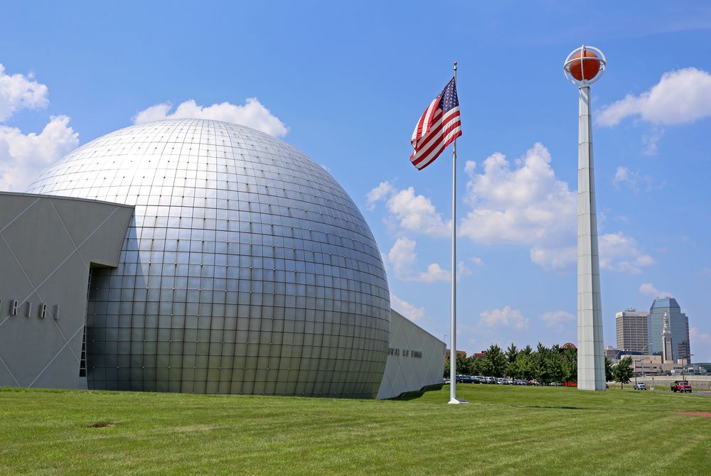 Side view of Naismith Memorial Basketball Hall of Fame's exterior