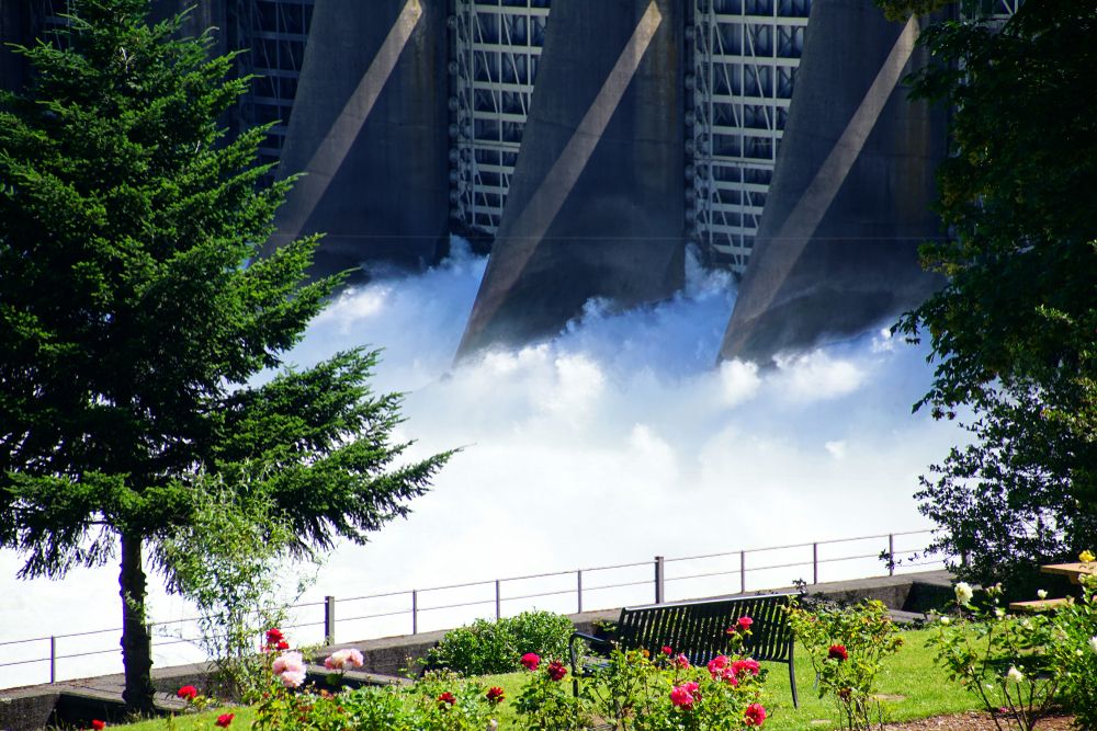 Water spilling through Bonneville Dam