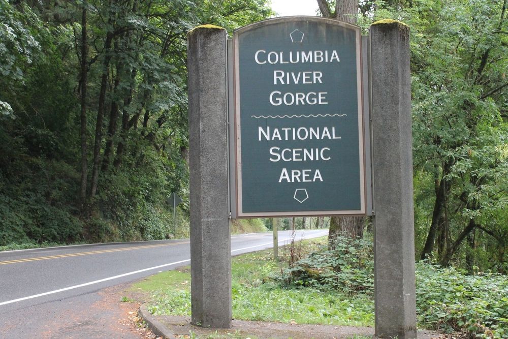 Welcome sign of Columbia River Gorge National Scenic Area