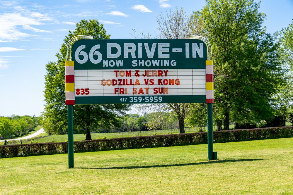 Neon sign of 66 Drive-In Theatre