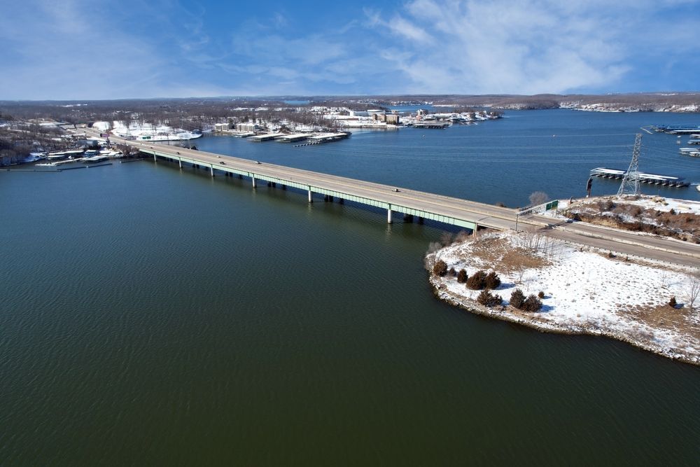 Aerial view of Grand Glaize Bridge