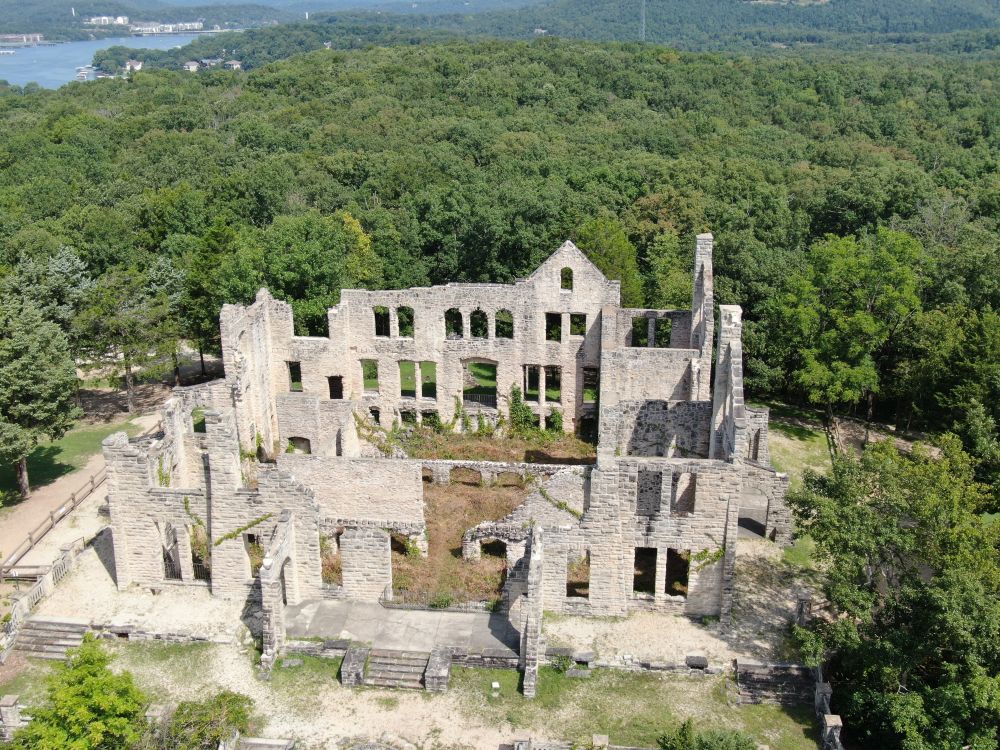 Aerial view of the Ha Ha Tonka Castle Ruins