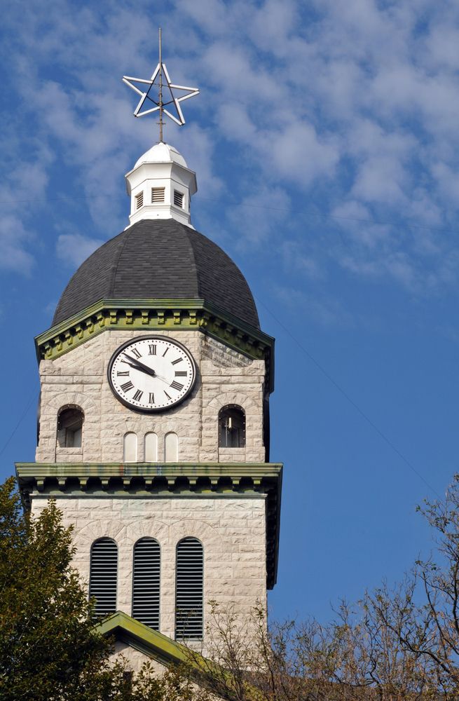 The clock tower of Jasper County Courthouse