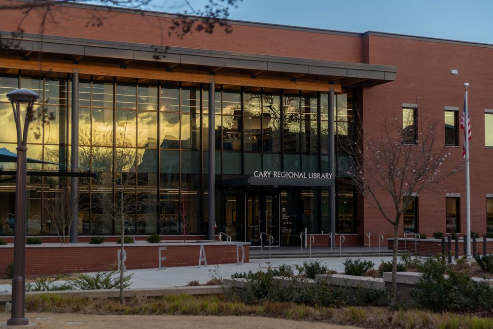Close view of Cary Regional Library exterior