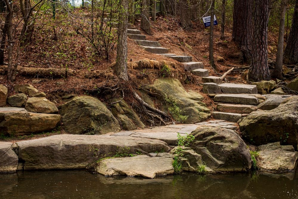 Stairs made of rock at Yates Mill County Park