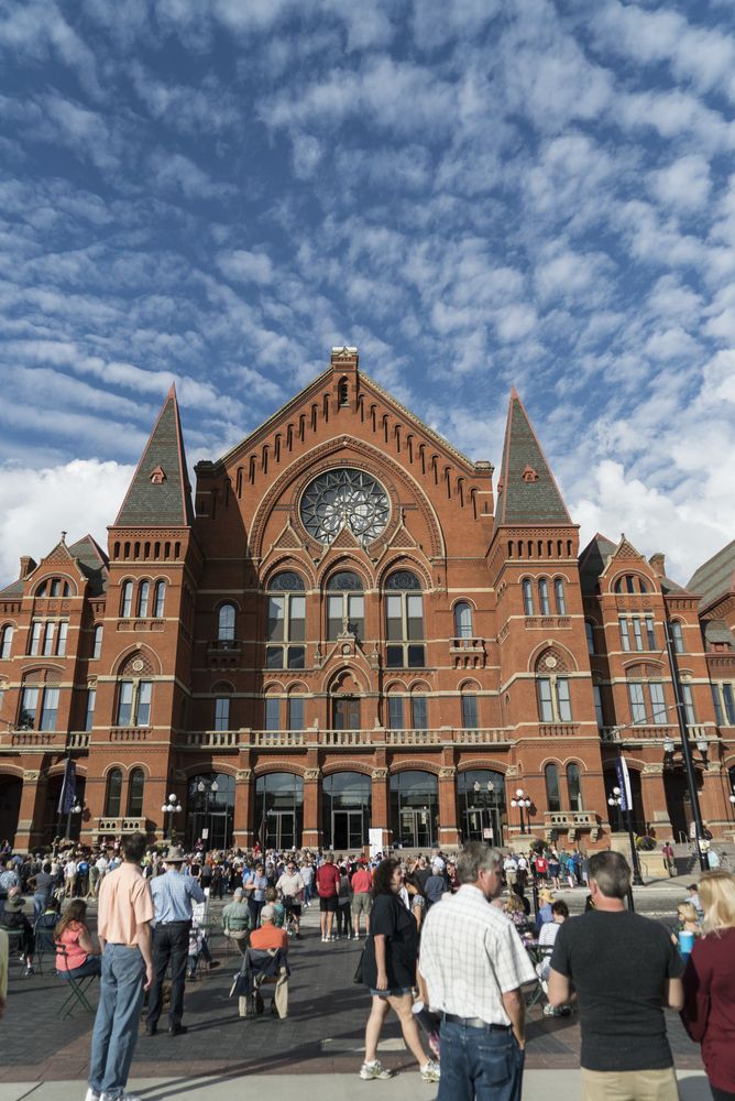People outside the Cincinnati Music Hall