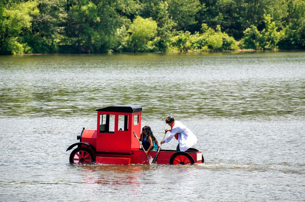 A vehicle-like paper boat on Lake Kittamaqundi