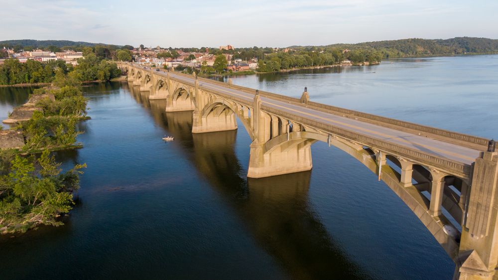 Aerial view of Veterans Memorial Bridge