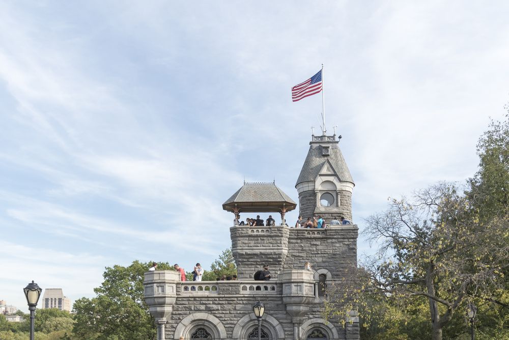 People on Belvedere Castle's observation deck