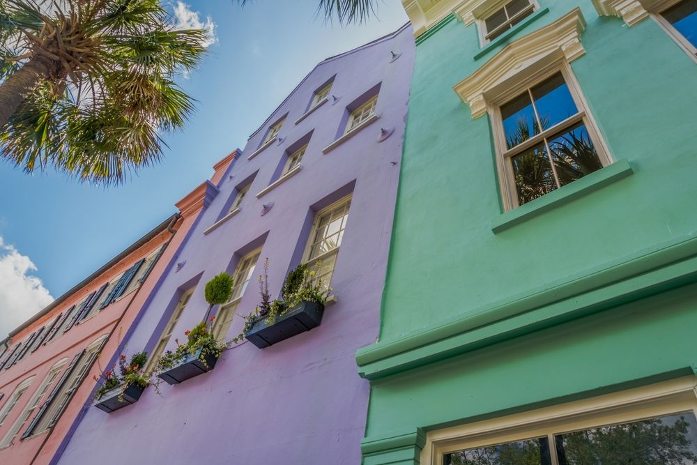 Closeup view of the Rainbow Row houses